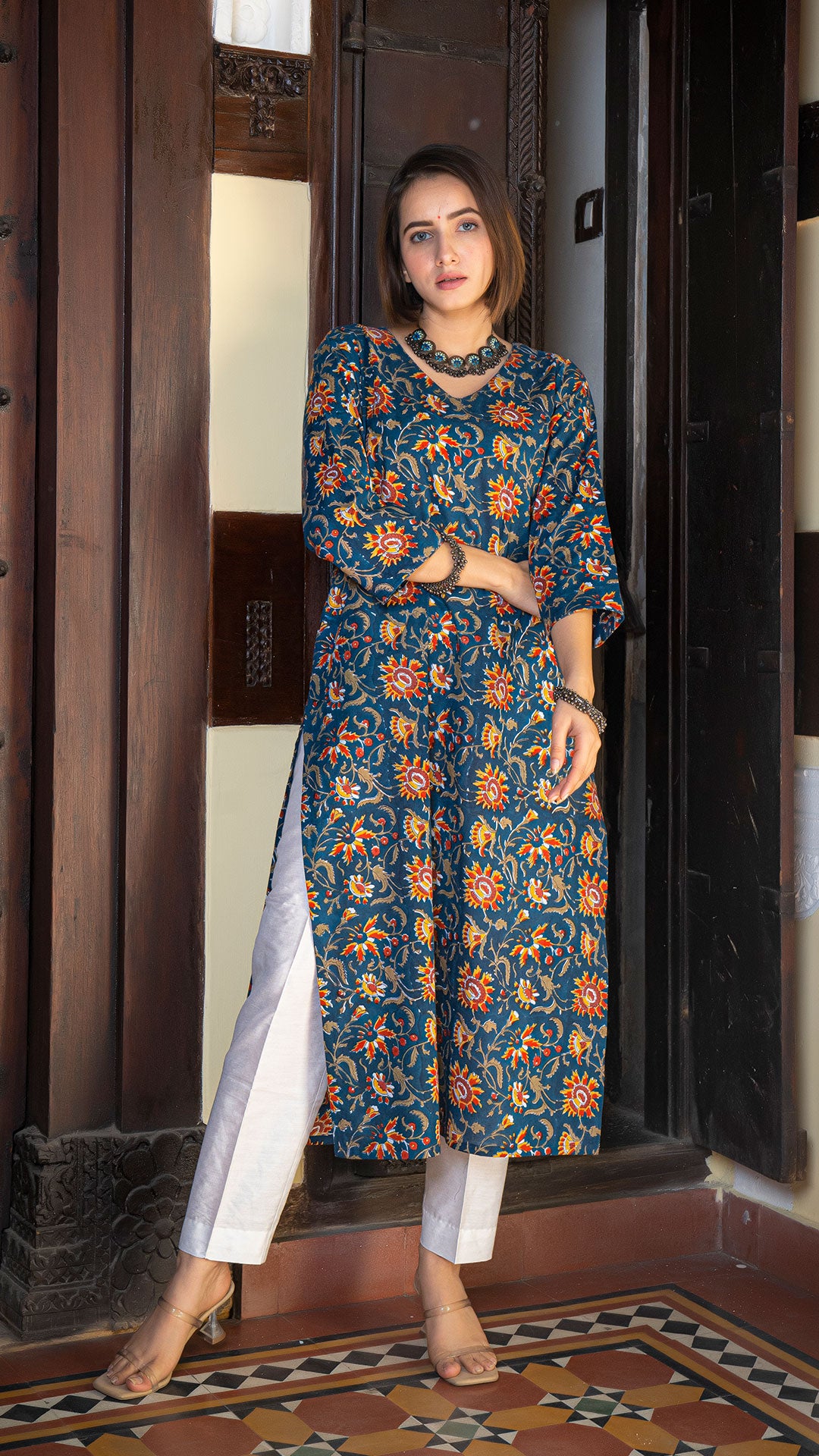 Dhruvi Sanganeri Hand Block Cotton Kurta In Blue