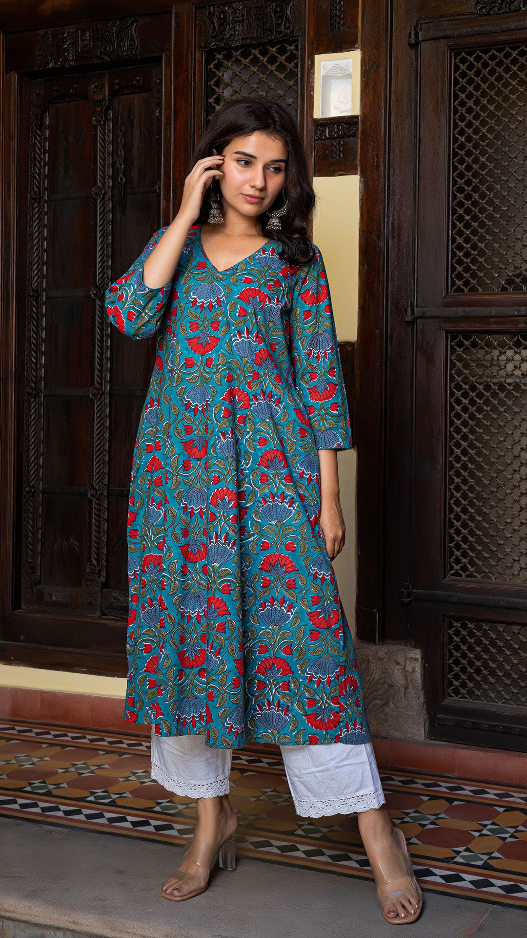 Reema Sanganeri Hand Block Cotton Kurta In Green