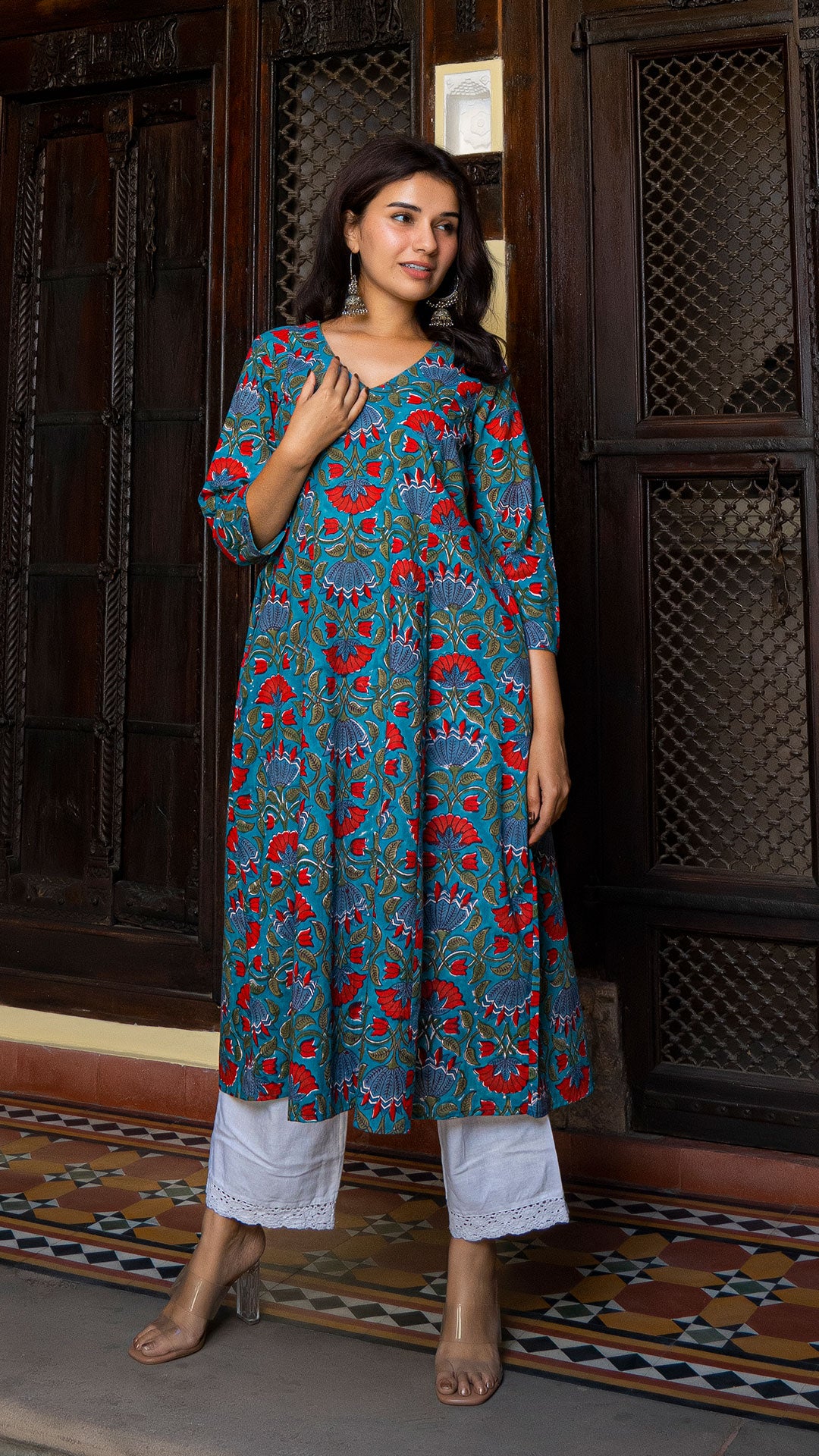 Reema Sanganeri Hand Block Cotton Kurta In Green