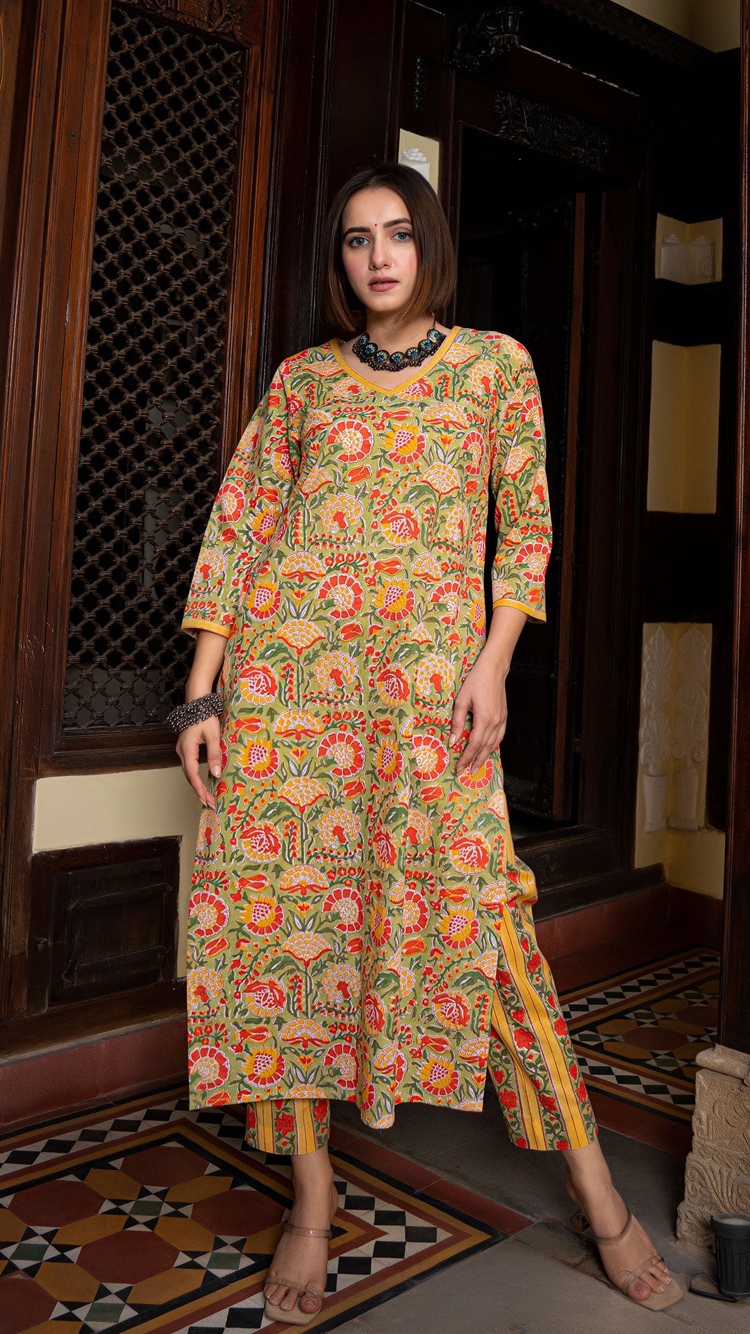 Kiara Sanganeri Hand Block Cotton Kurta In Yellow