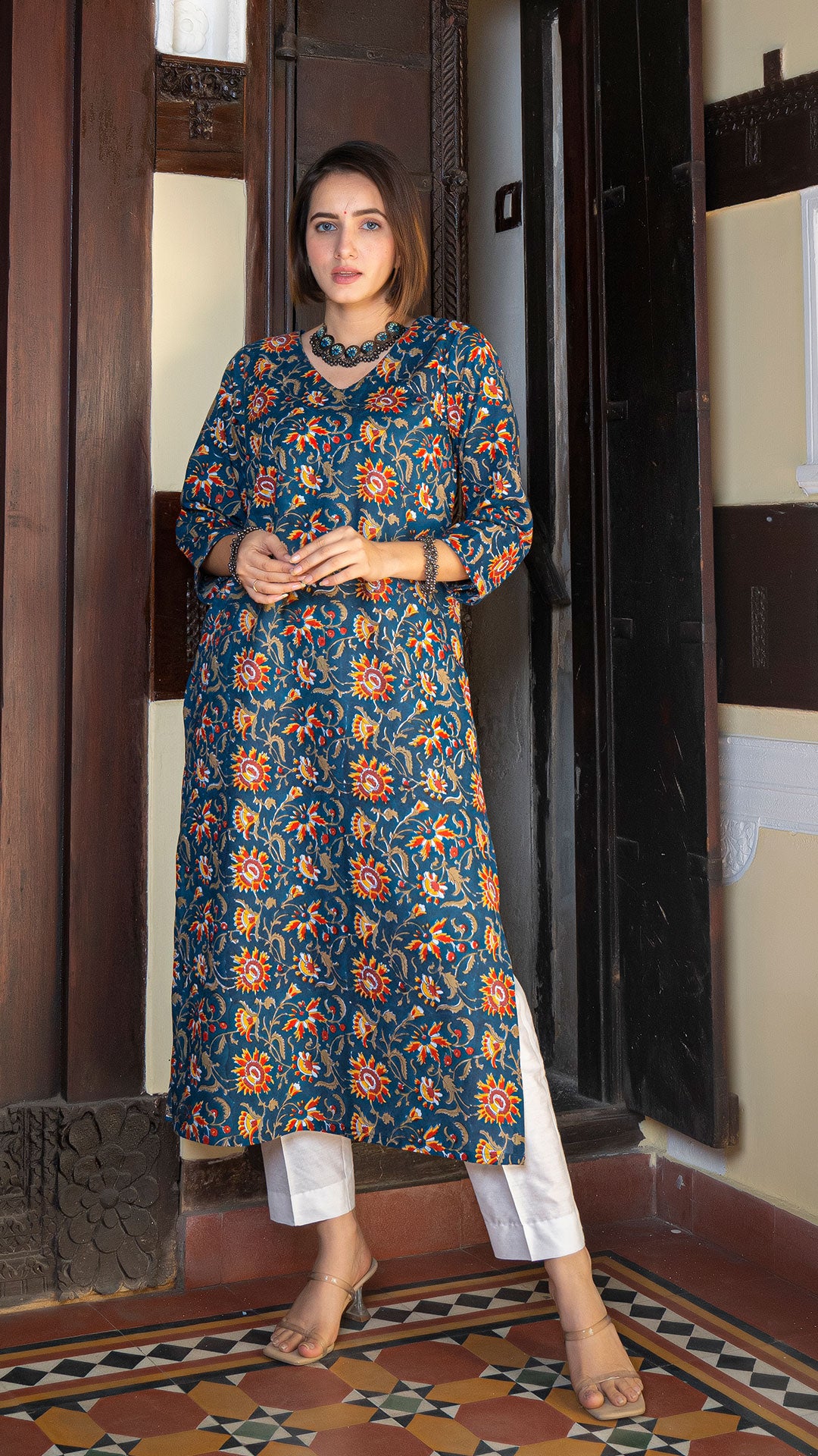 Dhruvi Sanganeri Hand Block Cotton Kurta In Blue