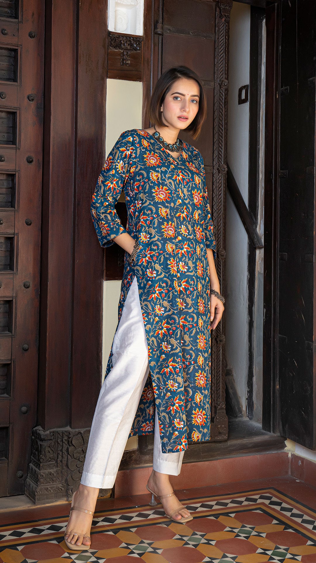 Dhruvi Sanganeri Hand Block Cotton Kurta In Blue