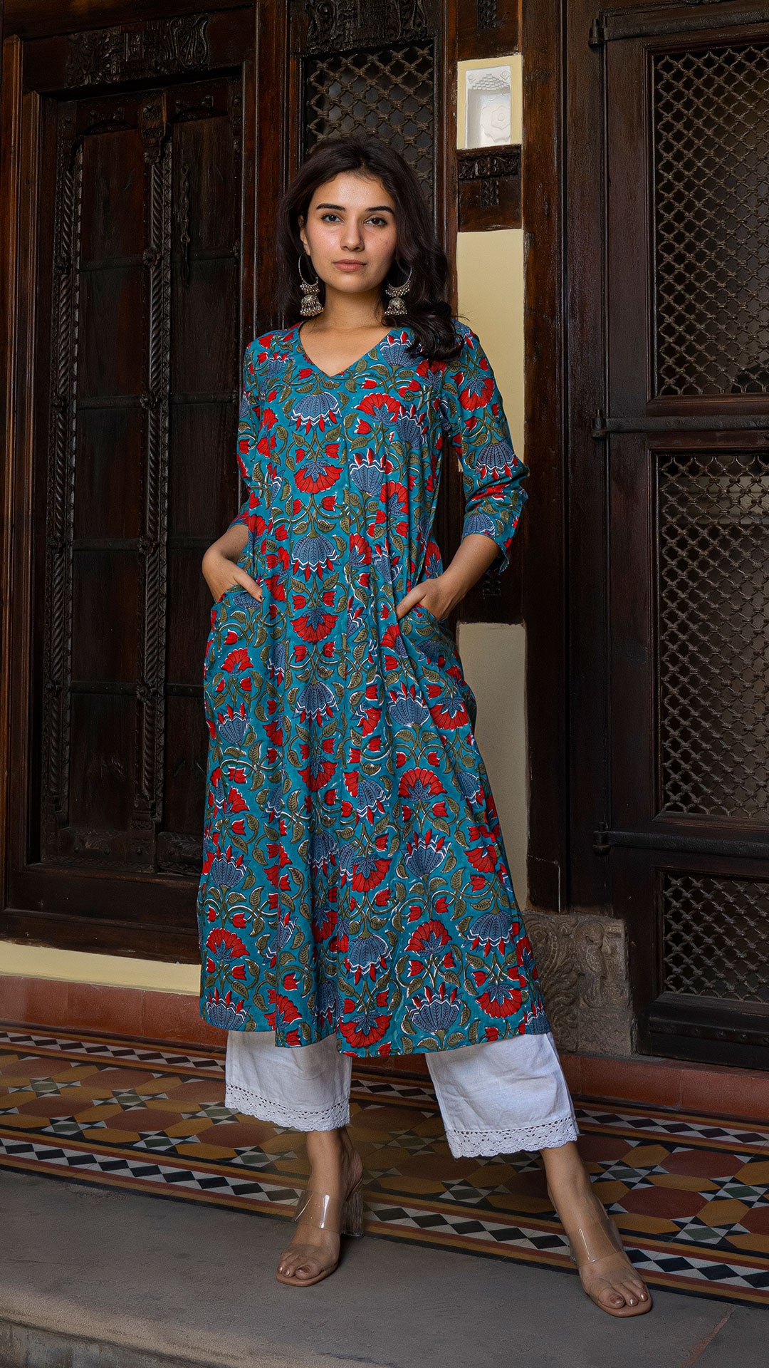 Reema Sanganeri Hand Block Cotton Kurta In Green