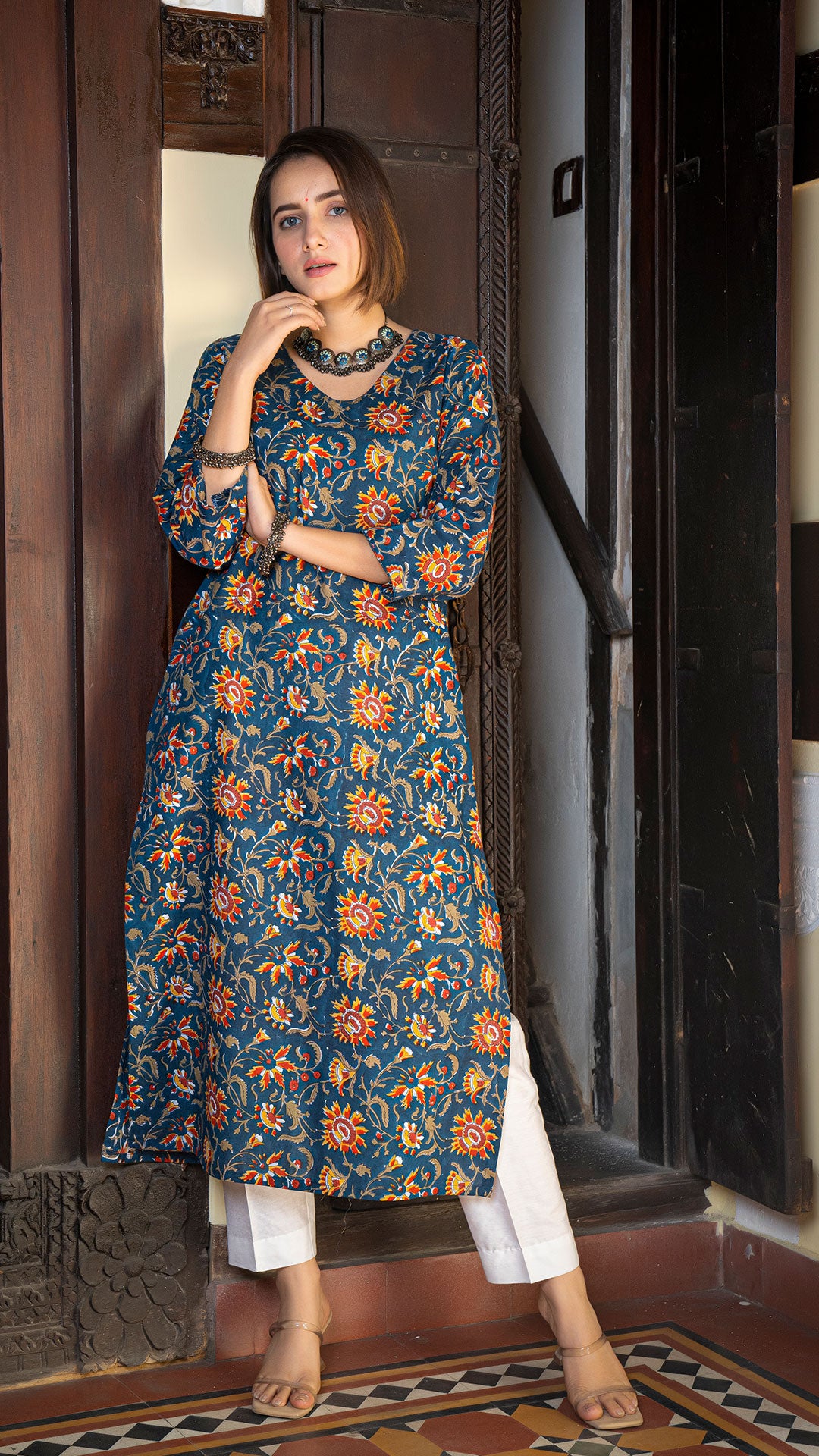 Dhruvi Sanganeri Hand Block Cotton Kurta In Blue