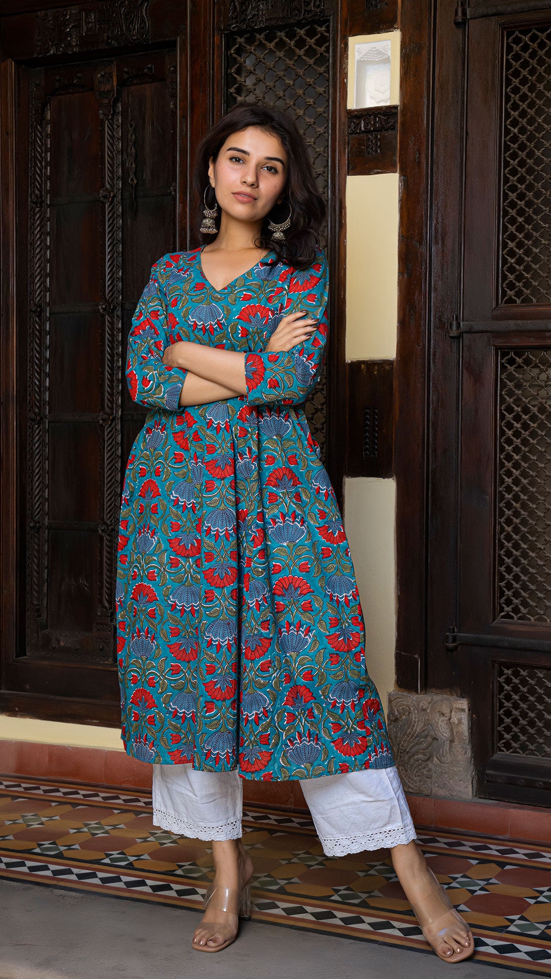 Reema Sanganeri Hand Block Cotton Kurta In Green