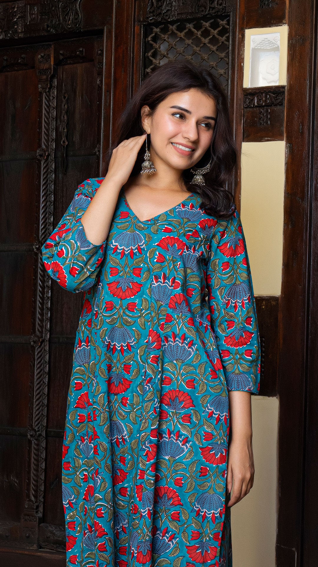 Reema Sanganeri Hand Block Cotton Kurta In Green