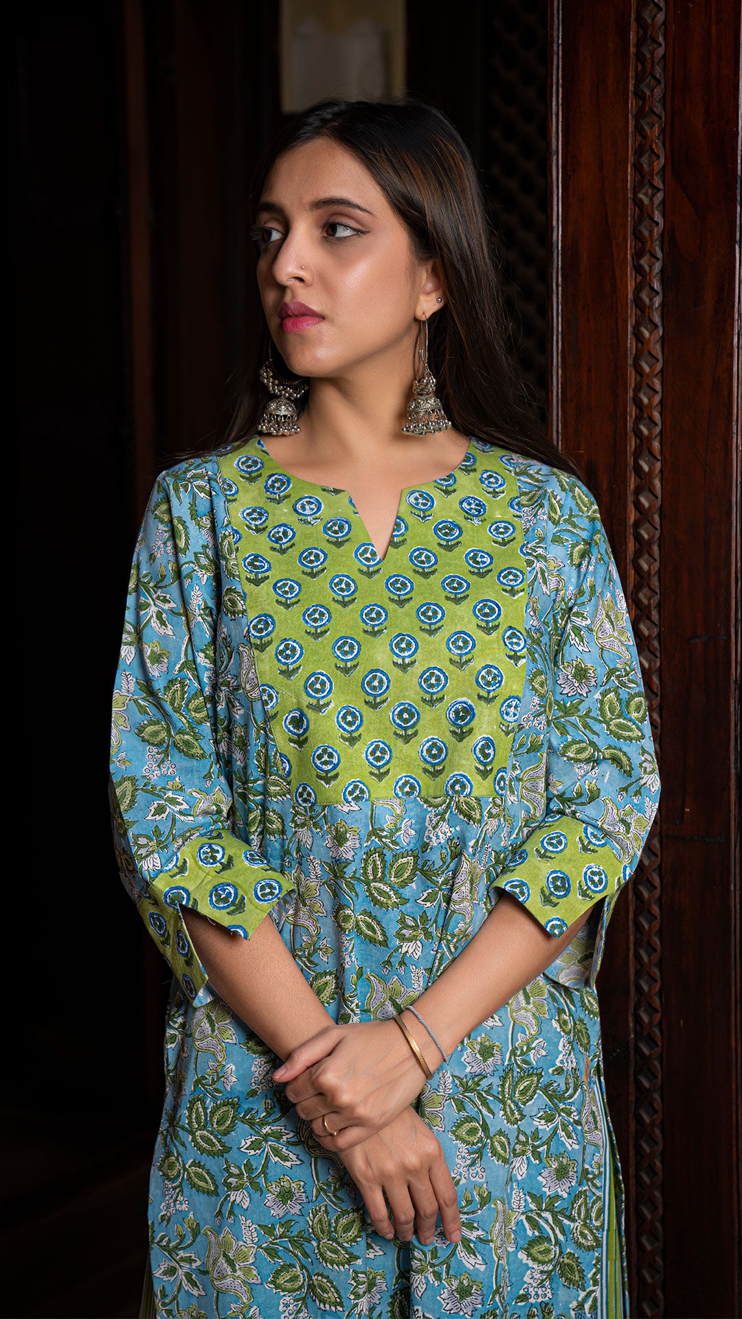 Kavya Sanganeri Hand Block Cotton Kurta In Green